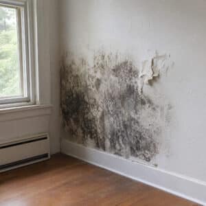 Large area of black mold contamination exceeding the 25 square foot TDLR threshold for licensed remediation