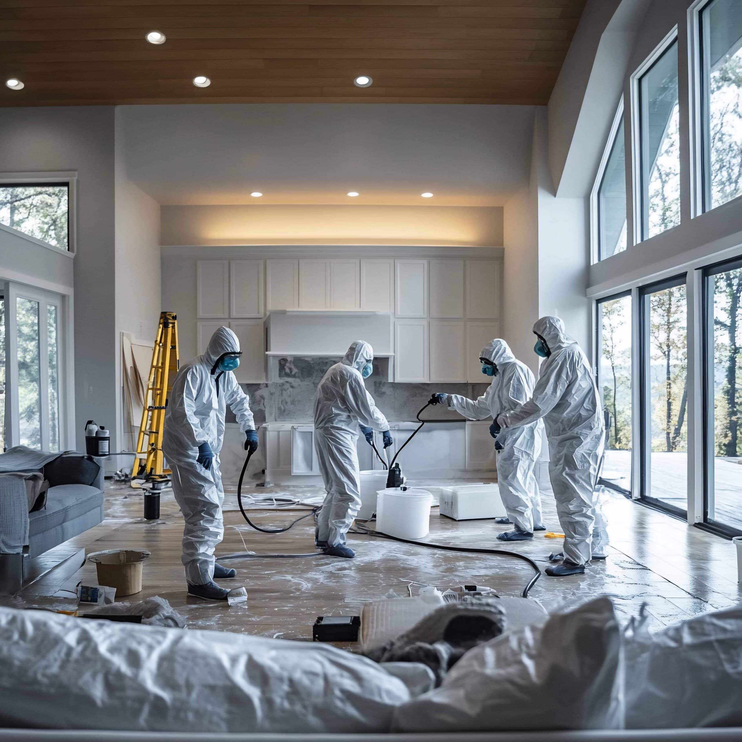 Remediated team working inside a Houston home.