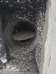 Duct opening at a wall penetration inspected during a Houston mold inspection