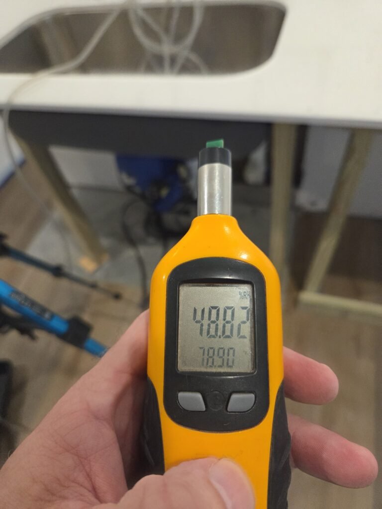 Temperature and humidity reading taken during clearance testing
