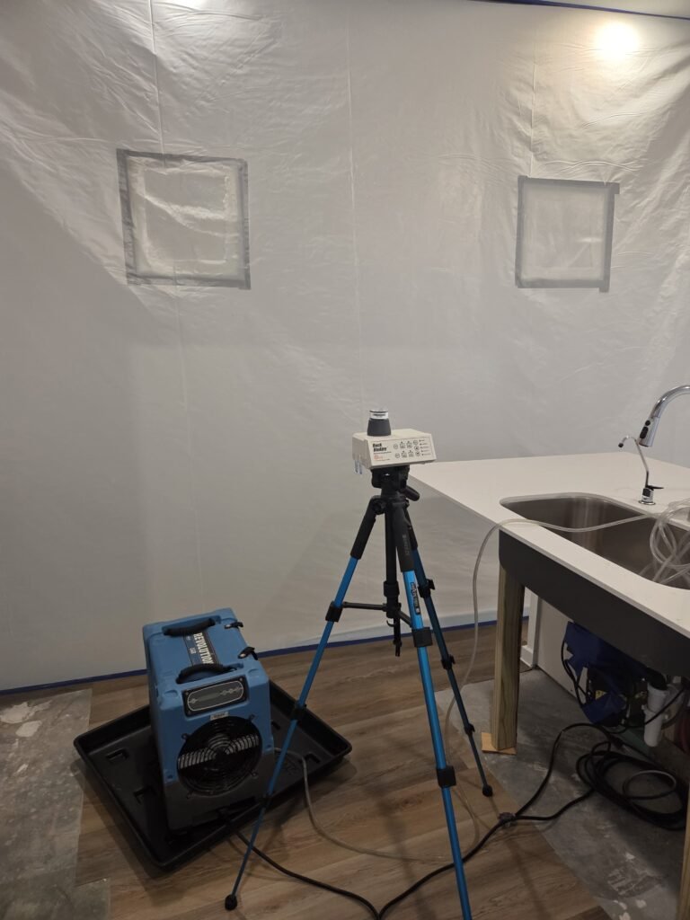 Containment in place with drying equipment during clearance testing