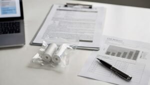 Air sampling cassettes, a chain-of-custody form, and a lab results sheet that make up a mold inspection report.